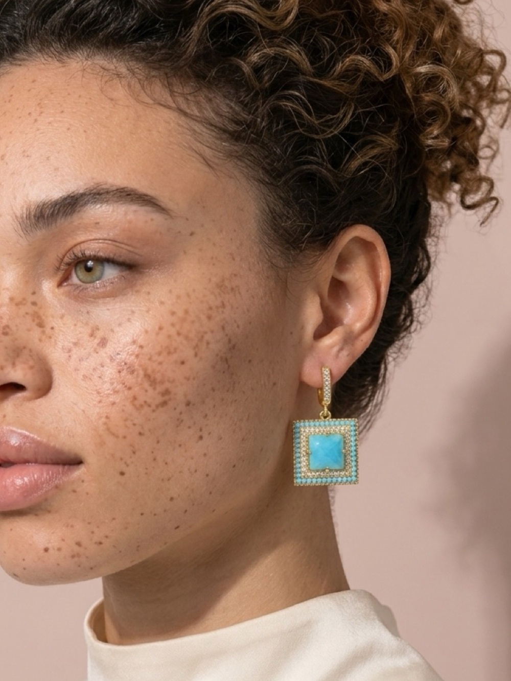 Gold Turquoise Drop Earrings - Picture 1 of 5